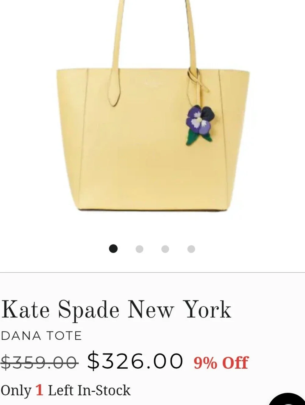 Kate Spade Yellow Leather Flower Tote Bag And Dust cover Nwot $359 Retail